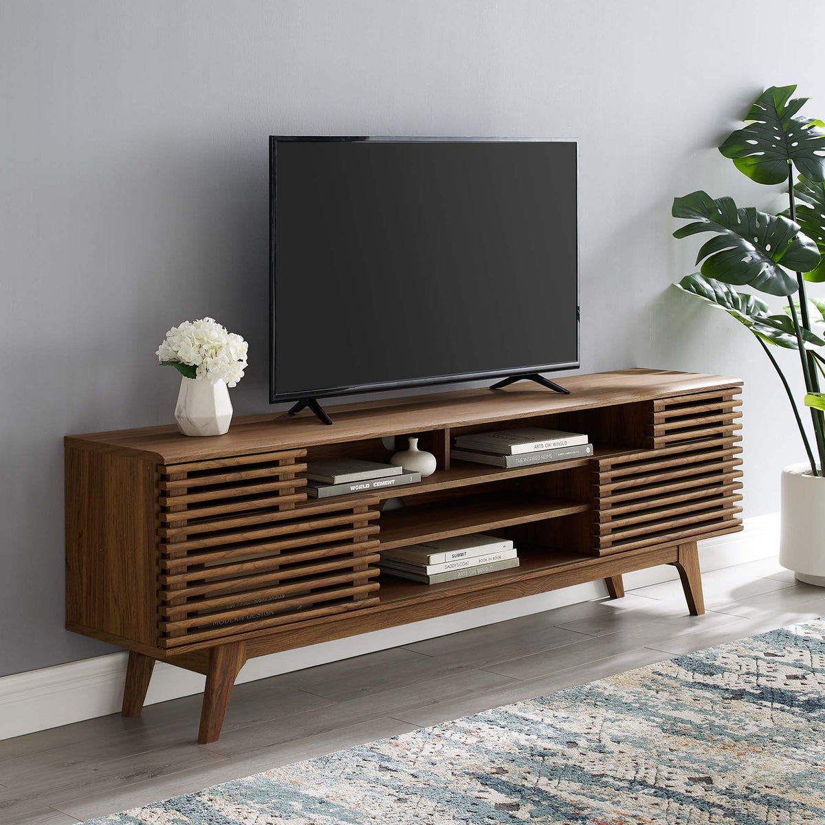 Render Walnut 71" Media Console TV Stand - Ornate Home