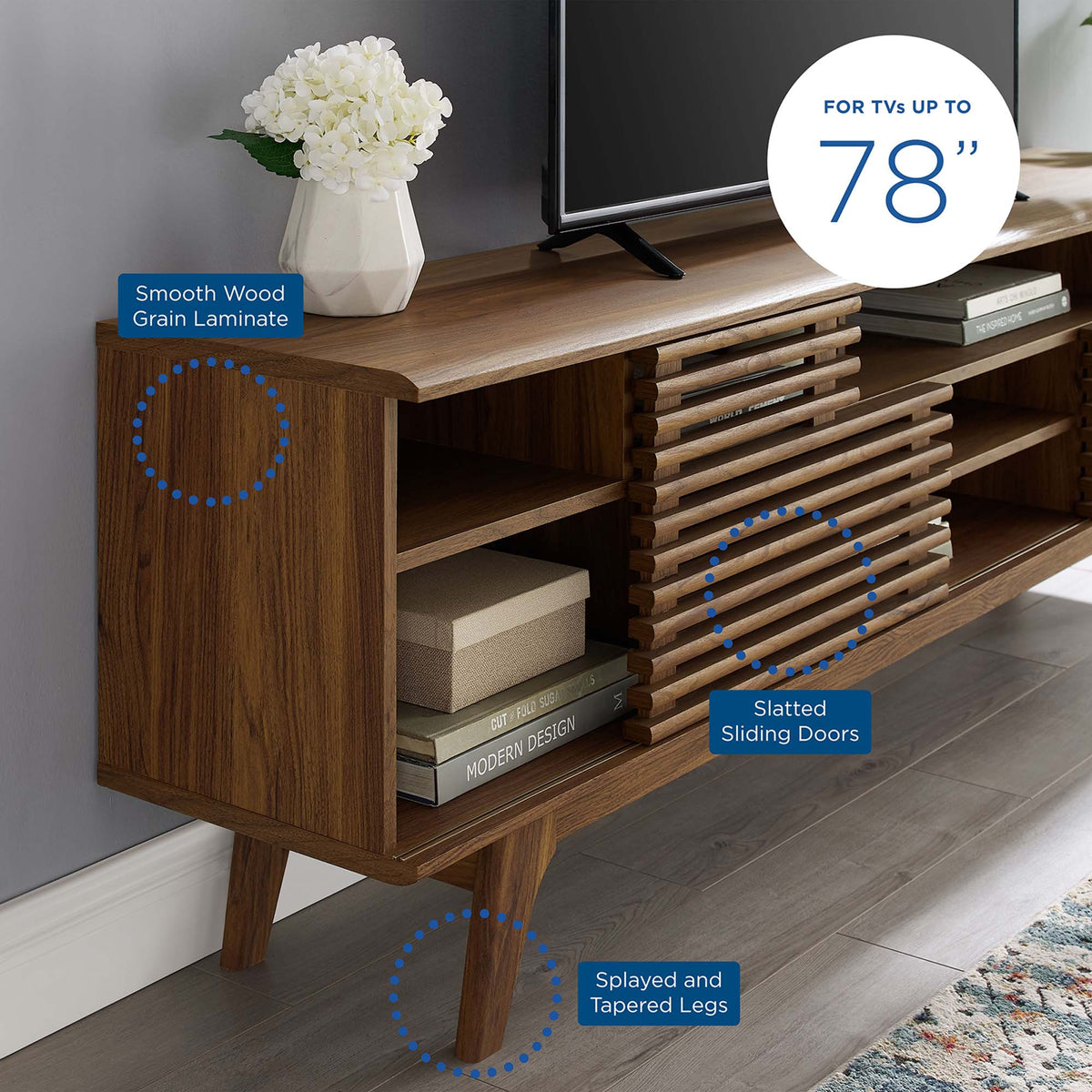 Render Walnut 71" Media Console TV Stand - Ornate Home