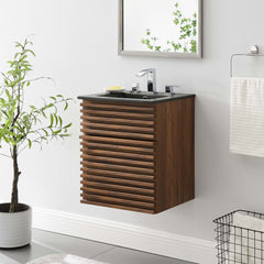 Render Walnut/Black 18" Wall-Mount Bathroom Vanity - Ornate Home