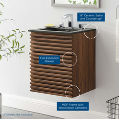 Render Walnut/Black 18" Wall-Mount Bathroom Vanity - Ornate Home