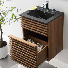 Render Walnut/Black 18" Wall-Mount Bathroom Vanity - Ornate Home