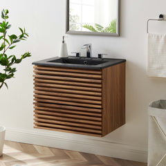 Render Walnut/Black 24" Wall-Mount Bathroom Vanity - Ornate Home