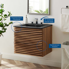 Render Walnut/Black 24" Wall-Mount Bathroom Vanity - Ornate Home