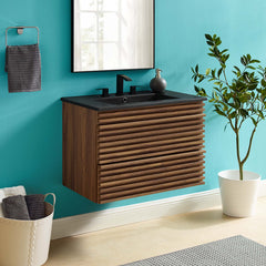 Render Walnut/Black 30" Wall-Mount Bathroom Vanity - Ornate Home