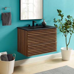 Render Walnut/Black 30" Wall-Mount Bathroom Vanity - Ornate Home