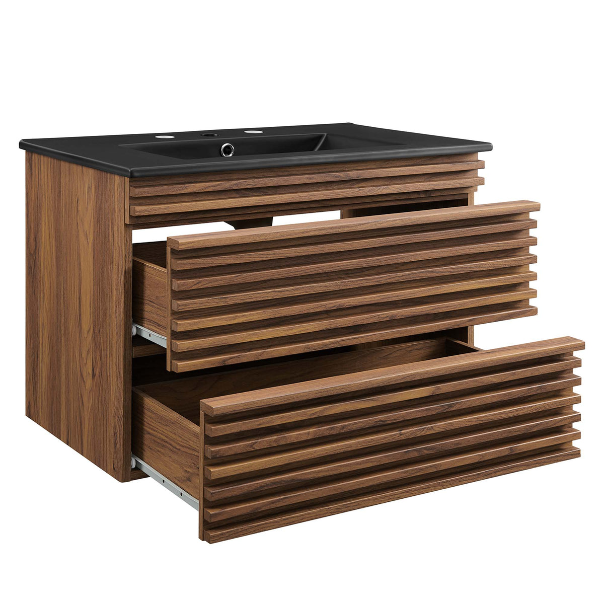 Render Walnut/Black 30" Wall-Mount Bathroom Vanity - Ornate Home