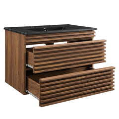 Render Walnut/Black 30" Wall-Mount Bathroom Vanity - Ornate Home