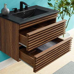 Render Walnut/Black 30" Wall-Mount Bathroom Vanity - Ornate Home
