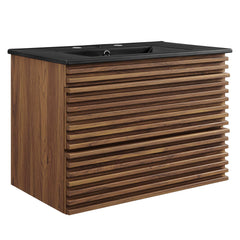 Render Walnut/Black 30" Wall-Mount Bathroom Vanity - Ornate Home