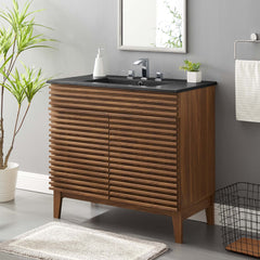 Render Walnut/Black 36" Bathroom Vanity - Ornate Home