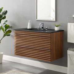 Render Walnut/Black 36" Wall-Mount Bathroom Vanity - Ornate Home