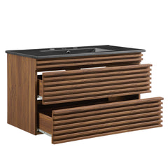 Render Walnut/Black 36" Wall-Mount Bathroom Vanity - Ornate Home