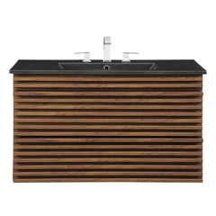 Render Walnut/Black 36" Wall-Mount Bathroom Vanity - Ornate Home