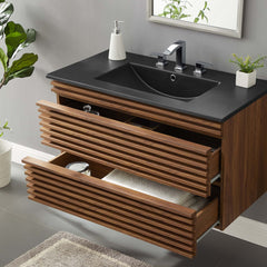 Render Walnut/Black 36" Wall-Mount Bathroom Vanity - Ornate Home