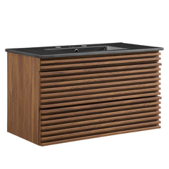 Render Walnut/Black 36" Wall-Mount Bathroom Vanity - Ornate Home