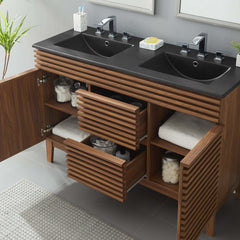 Render Walnut/Black 48" Double Sink Bathroom Vanity - Ornate Home