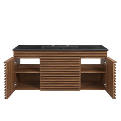 Render Walnut/Black 48" Wall-Mount Bathroom Vanity - Ornate Home