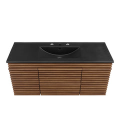 Render Walnut/Black 48" Wall-Mount Bathroom Vanity - Ornate Home