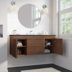 Render Walnut/Black 48" Wall-Mount Bathroom Vanity - Ornate Home