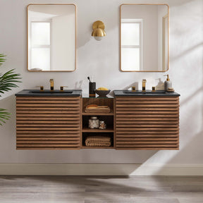 Render Walnut/Black 62" Wall-Mount Double Sink Bathroom Vanity - Ornate Home