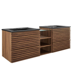 Render Walnut/Black 62" Wall-Mount Double Sink Bathroom Vanity - Ornate Home