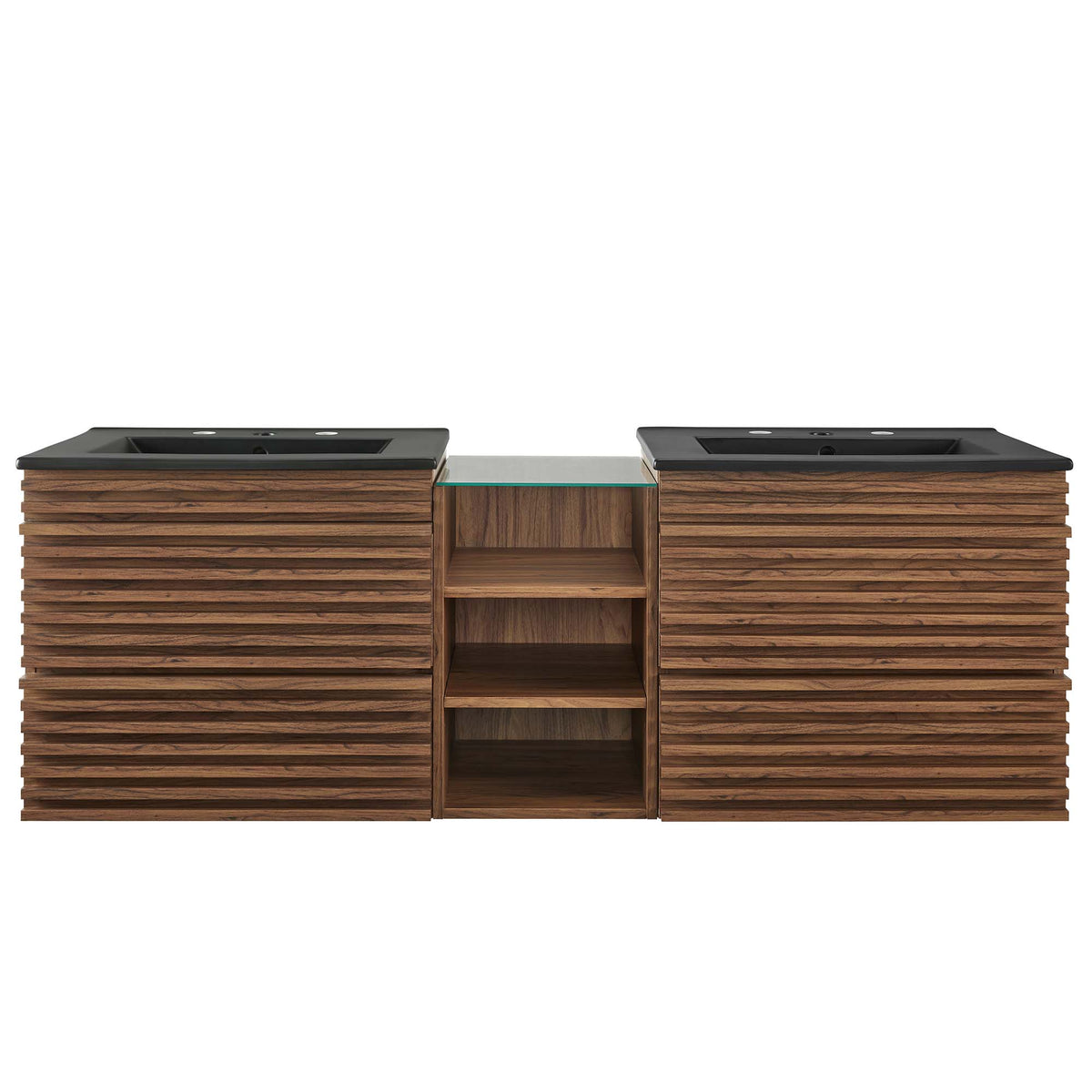 Render Walnut/Black 62" Wall-Mount Double Sink Bathroom Vanity - Ornate Home