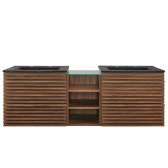 Render Walnut/Black 62" Wall-Mount Double Sink Bathroom Vanity - Ornate Home