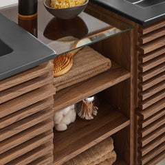 Render Walnut/Black 62" Wall-Mount Double Sink Bathroom Vanity - Ornate Home
