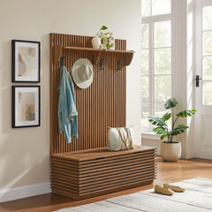 Render Walnut Fluted 3-in-1 Hall Tree With Storage Bench and Coat Rack - Ornate Home