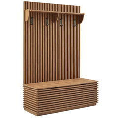 Render Walnut Fluted 3-in-1 Hall Tree With Storage Bench and Coat Rack - Ornate Home