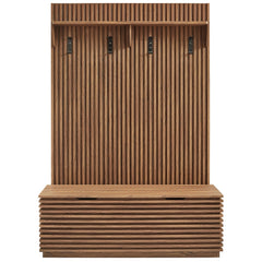 Render Walnut Fluted 3-in-1 Hall Tree With Storage Bench and Coat Rack - Ornate Home