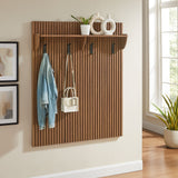 Render Walnut Fluted Coat Rack Panel With Shelf - Ornate Home