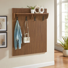 Render Walnut Fluted Coat Rack Panel With Shelf - Ornate Home
