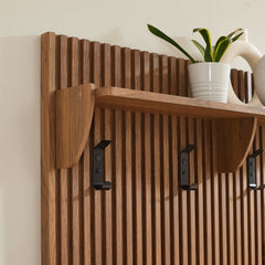 Render Walnut Fluted Coat Rack Panel With Shelf - Ornate Home