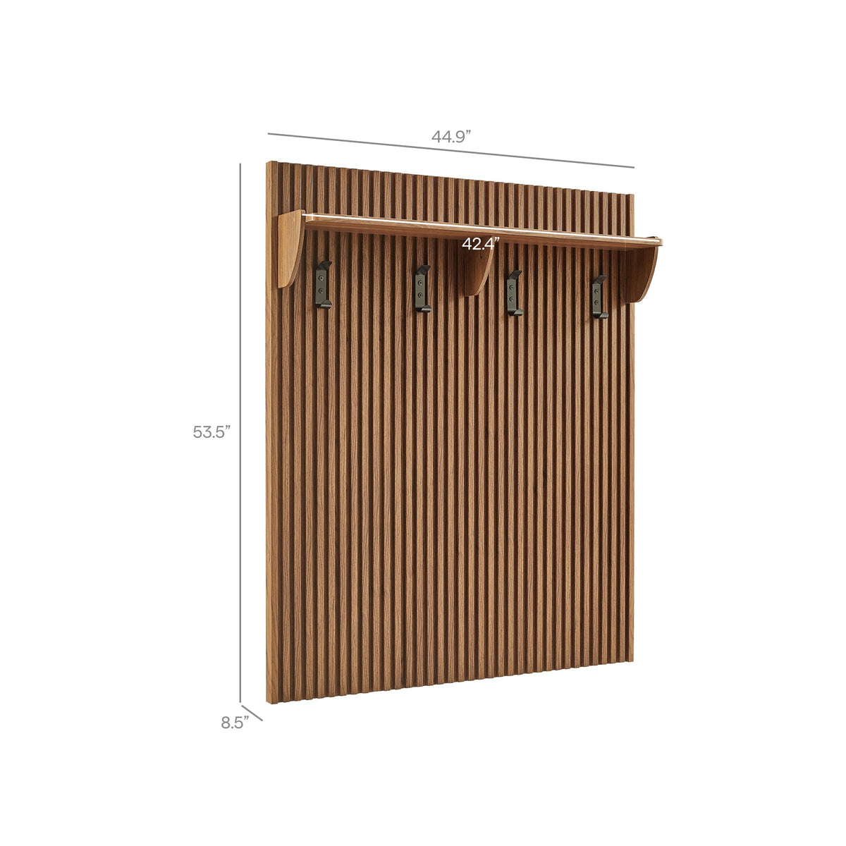 Render Walnut Fluted Coat Rack Panel With Shelf - Ornate Home