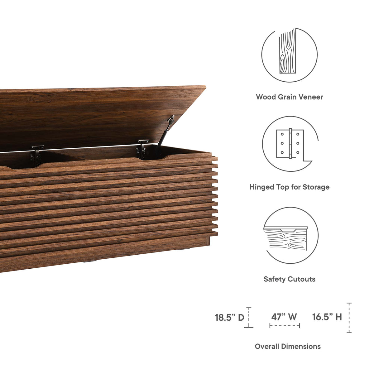 Render Walnut Storage Bench - Ornate Home