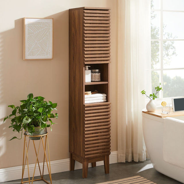 Render Walnut Tall Narrow Bathroom Storage Cabinet - Ornate Home