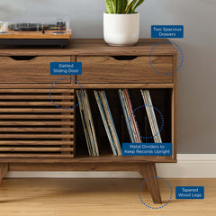 Render Walnut Vinyl Record Display Stand - 17.5x36.5" - Ornate Home