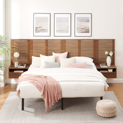 Render Walnut Wall Mount King Headboard and Modern Nightstands - Ornate Home