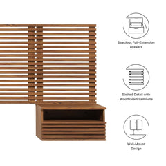 Render Walnut Wall Mount King Headboard and Modern Nightstands - Ornate Home