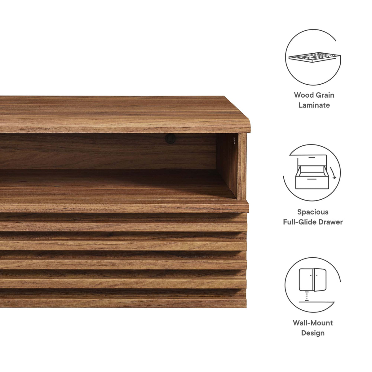Render Walnut Wall-Mount Nightstand - Ornate Home