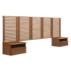 Render Walnut Wall Mount Queen Headboard and Modern Nightstands - Ornate Home