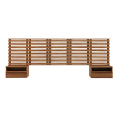 Render Walnut Wall Mount Queen Headboard and Modern Nightstands - Ornate Home