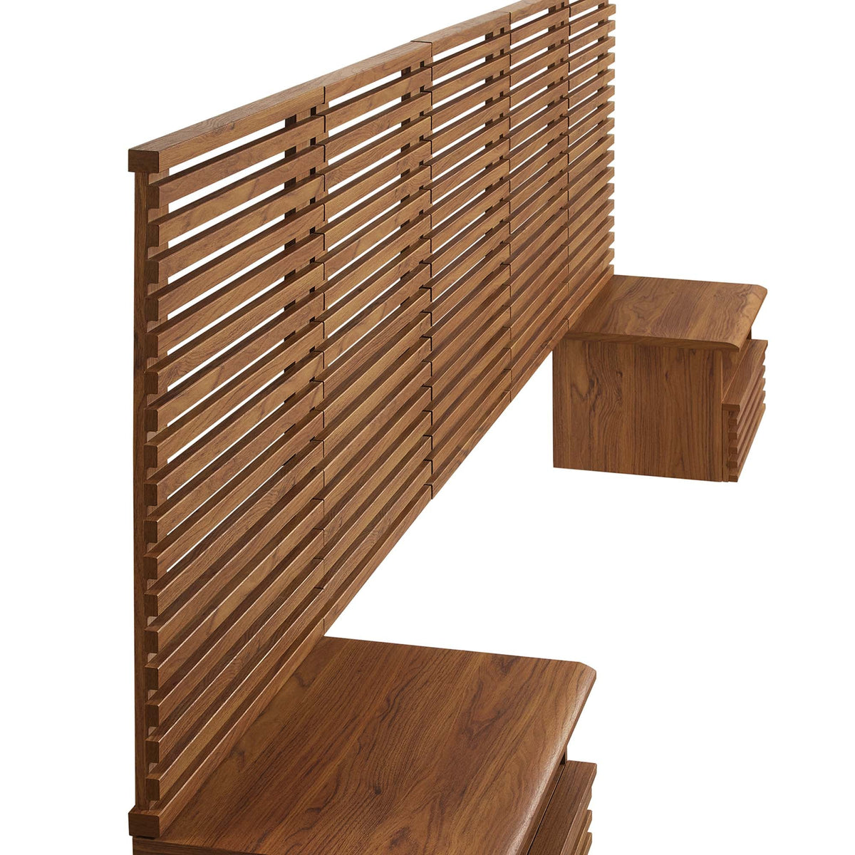 Render Walnut Wall Mount Queen Headboard and Modern Nightstands - Ornate Home