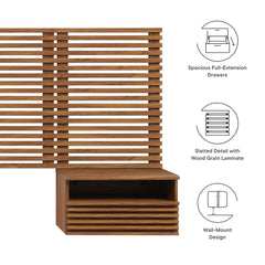 Render Walnut Wall Mount Queen Headboard and Modern Nightstands - Ornate Home