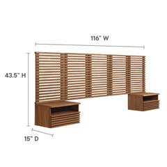 Render Walnut Wall Mount Queen Headboard and Modern Nightstands - Ornate Home