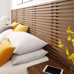 Render Walnut Wall Mount Queen Headboard and Modern Nightstands - Ornate Home