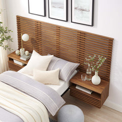 Render Walnut Wall Mount Twin Headboard and Modern Nightstands - Ornate Home