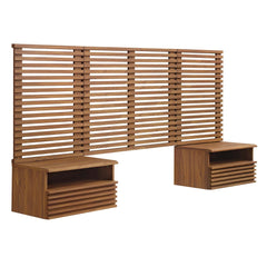 Render Walnut Wall Mount Twin Headboard and Modern Nightstands - Ornate Home