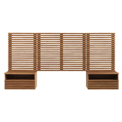 Render Walnut Wall Mount Twin Headboard and Modern Nightstands - Ornate Home